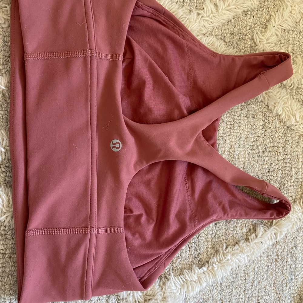 Lulu Lemon high neck longline sports bra in a dusty rose. - Picture 2 of 3